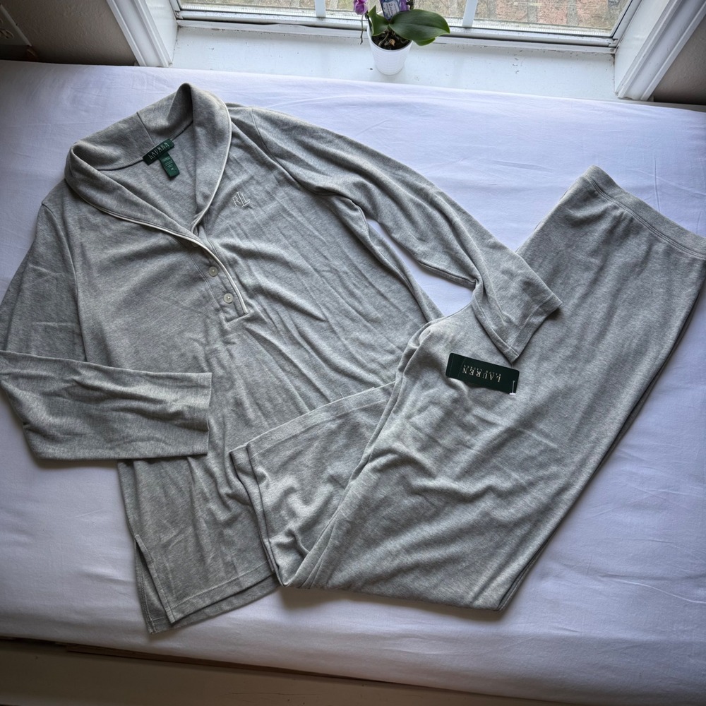 Lauren Ralph Lauren Sinclair Pajama Set Grey Heather 1X NWT Sleep set Cozy Fall